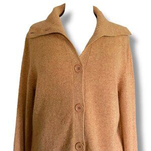 Bernadette Conte Womens Cardigan Sz Large Camel Tan 100% Cashmere Knit Sweater